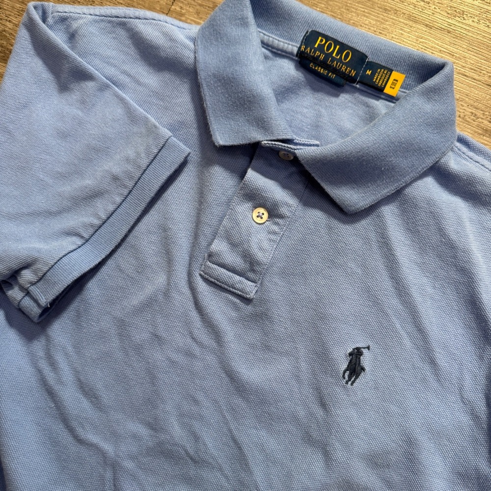 Ralph Lauren Polo Shirt Mens M Blue Cotton Classic Pique Mesh Preppy Pony Rugby